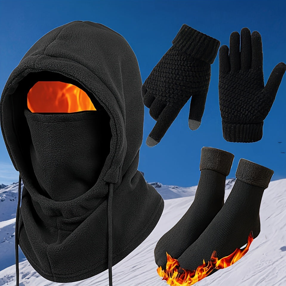 Winter Warm Hat Gloves & Socks Set-3piece Unisex Cold Weather Accessories