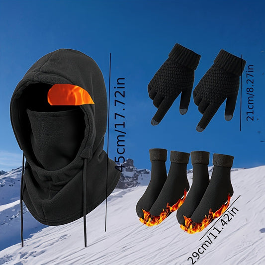 Winter Warm Hat Gloves & Socks Set-3piece Unisex Cold Weather Accessories