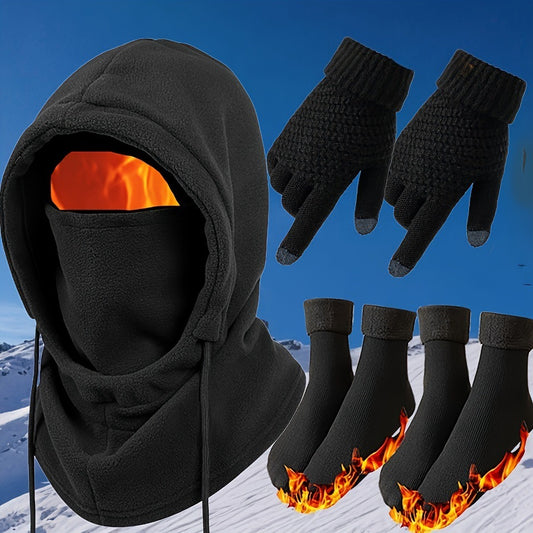 Winter Warm Hat Gloves & Socks Set-3piece Unisex Cold Weather Accessories