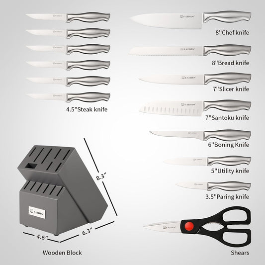 Kitchen Knife Set, 15 Pieces Knife Set With Block, Knives Set For Kitchen, Silver Hollow Ergonomic Handle For Chef Knife Set, Kitchen Shears,Black Knife Block Set